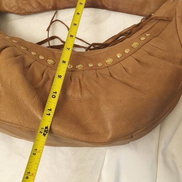 Elliot Lucca tan studded pleated leather hobo bag with tassel - Picture 7 of 13